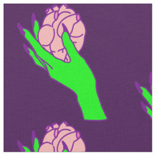 goth valentine creepy human heart green hand fabric