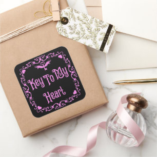 Goth Valentine Key To My Heart Pink Square Sticker