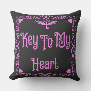Goth Valentine Key To My Heart Pink Throw Pillow