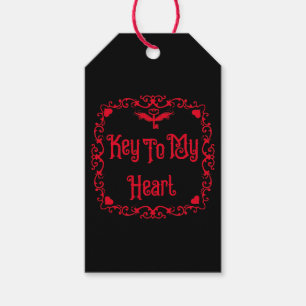 Goth Valentine Key To My Heart Red Gift Tags
