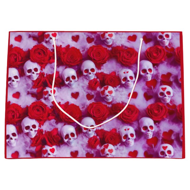 Goth Valentine's Day Gift Bag with Skulls (Front)