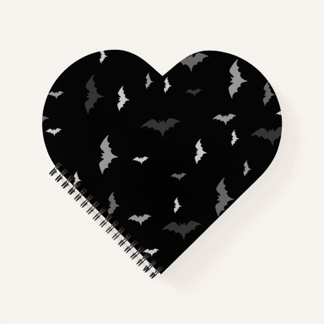 Goth Vampire Bats Heart Shape Spiral Notebook (Front)