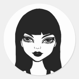 Goth Vampire Cartoon Girl Original Art Drawing  Classic Round Sticker