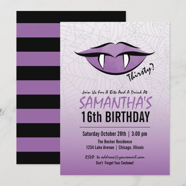 Goth Vampire Lips Halloween Birthday Invitation (Front/Back)