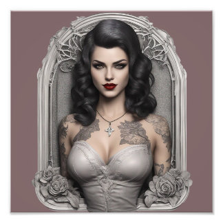 Goth Vampiress in Window Frame Photo Print