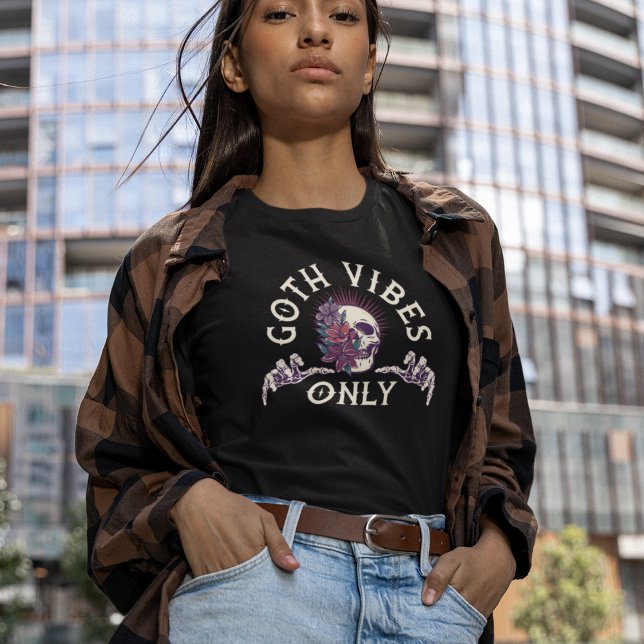 Goth Vibes Only Skull with Flowers T-Shirt (Creator Uploaded)