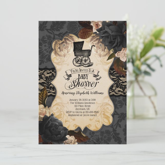 Goth Victorian Baby Shower Invitation (Standing Front)