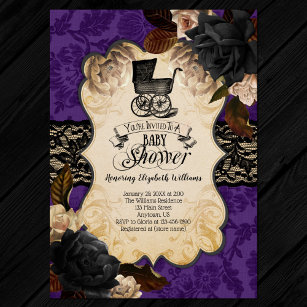 Goth Victorian Purple Baby Shower Invitation