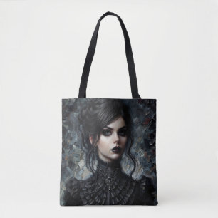 Goth Victorian Woman In Black Portrait Tote Bag