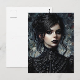 Goth Victorian Woman In Black Postcard