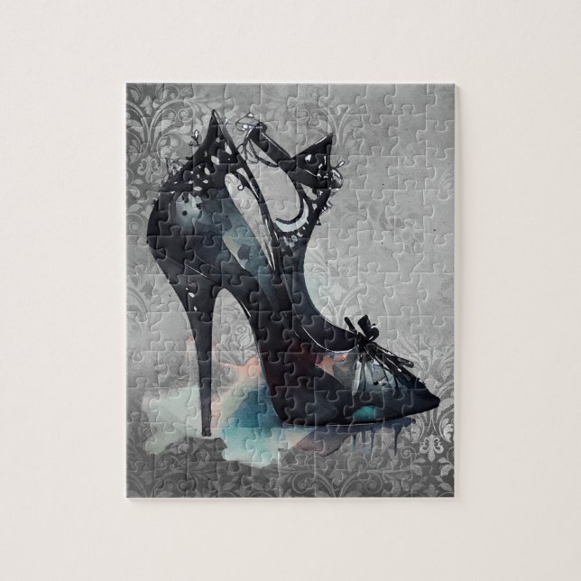 Goth Vogue Grunge | Teal Splash Stiletto High Heel Jigsaw Puzzle (Vertical)