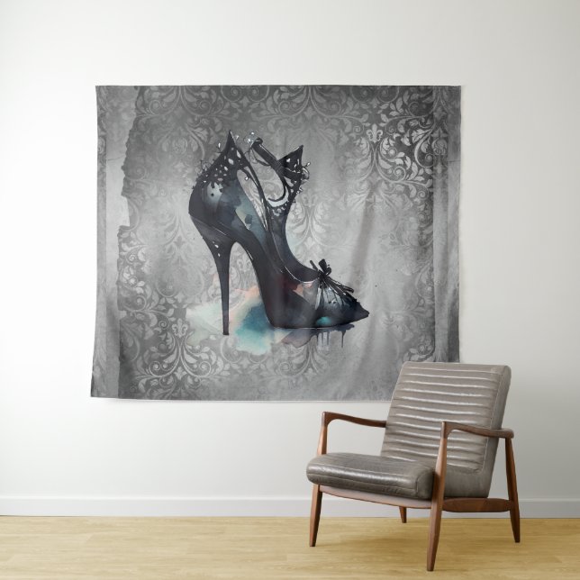 Goth Vogue Grunge | Teal Splash Stiletto High Heel Tapestry (In Situ (Horizontal))