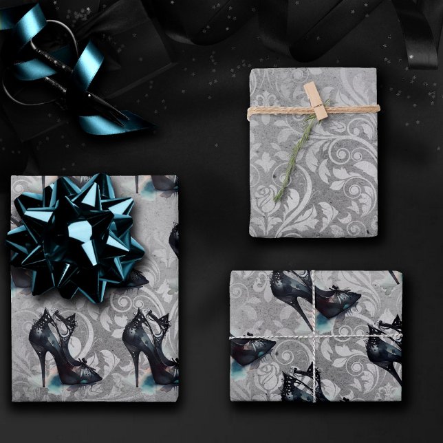 Goth Vogue Grunge | Teal Splash Stiletto High Heel Wrapping Paper Sheet (Creator Uploaded)