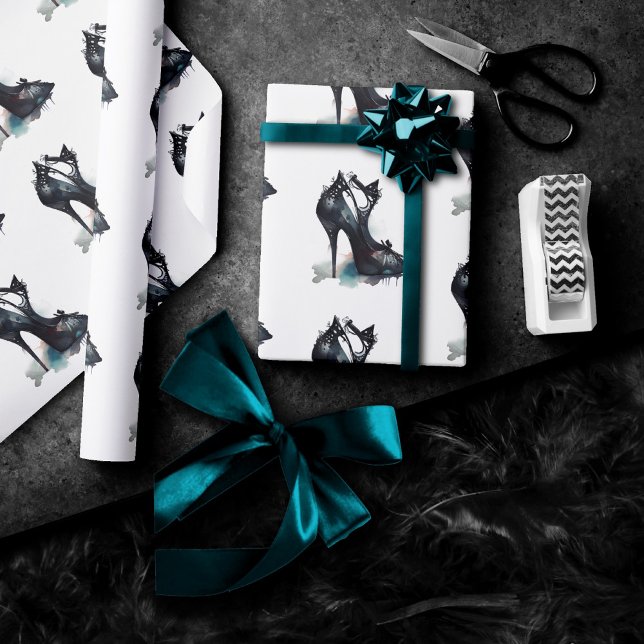 Goth Vogue | Teal Splash and Stiletto High Heel Wrapping Paper (Creator Uploaded)