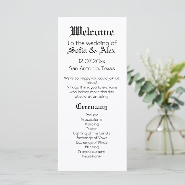 Goth wedding black elegant typography Program (Standing Front)