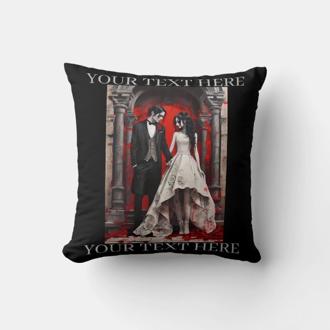 Goth Wedding Couple Leaving the Church Throw Pillow (Front)