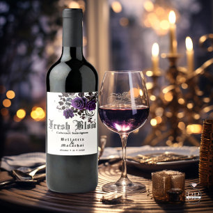 Goth Wedding Wine Deep Amethyst  Roses  Wine Label
