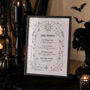Goth Witchy Halloween Bridal Shower Drink Menu Poster
