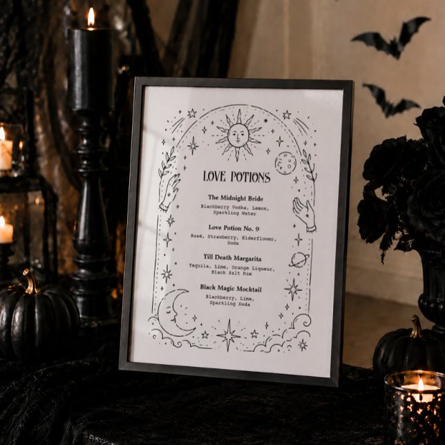 Goth Witchy Halloween Bridal Shower Drink Menu Poster (Creator Uploaded)