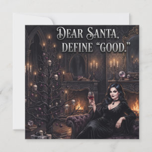 Goth Woman in Front of a Spooky Christmas Tree Holiday Card