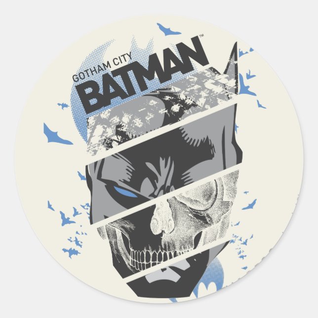 Gotham City Batman Skull Collage Classic Round Sticker (Front)