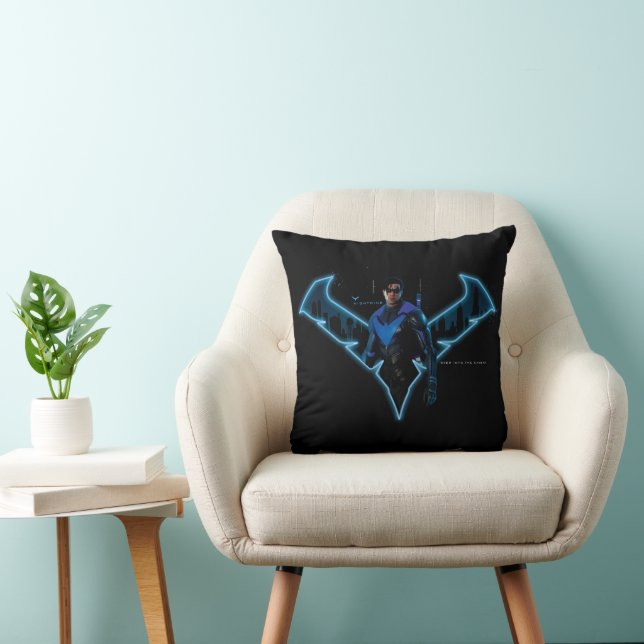 Gotham Knights Nightwing in Logo Throw Pillow (Chair)
