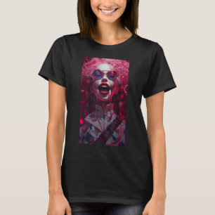 Gothcore Joyful Chaos Female Villain with Pink Hai T-Shirt