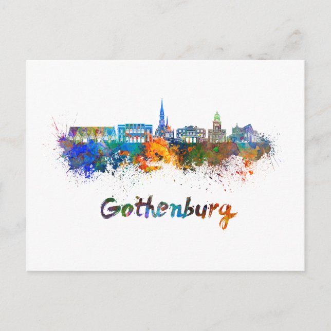 Gothenburg skyline in watercolor postcard (Front)