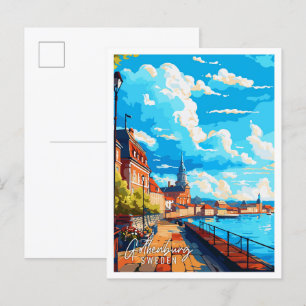 Gothenburg Sweden vintage travel illustration Postcard