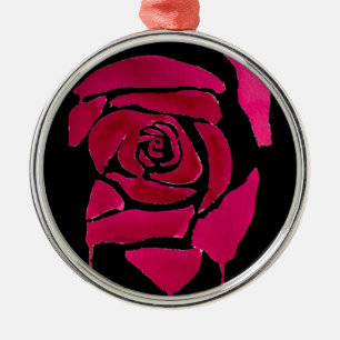 Gothic abstract rose watercolor origianal art metal ornament