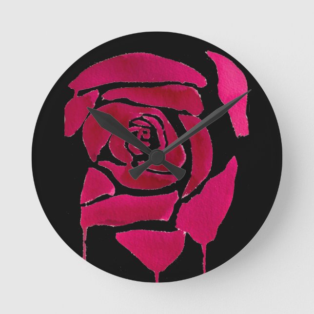 Gothic abstract rose watercolor origianal art round clock (Front)