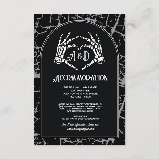 Gothic Accommodation Wedding Skeleton Heart Hand Enclosure Card (Front)