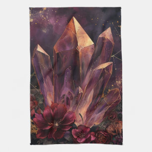 Gothic Amethyst Floral Galaxy Pattern Kitchen Towel