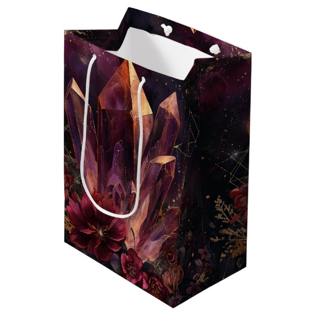 Gothic Amethyst Floral Galaxy Pattern Medium Gift Bag (Front Angled)