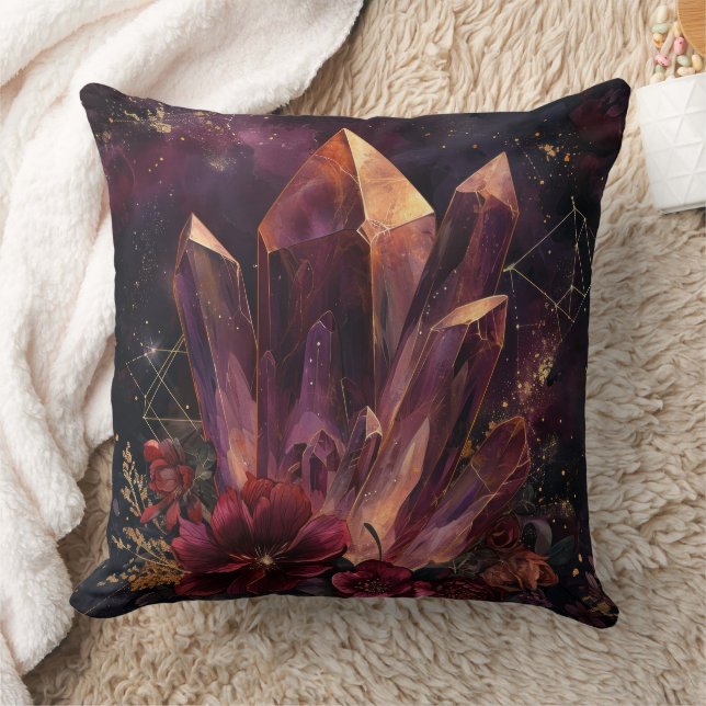 Gothic Amethyst Floral Galaxy Pattern Throw Pillow (Blanket)