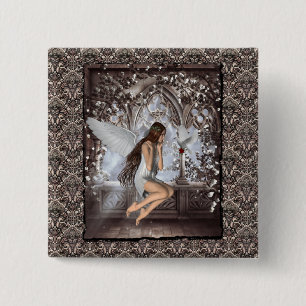 Gothic Angel and Her Dove 2 Inch Square Button