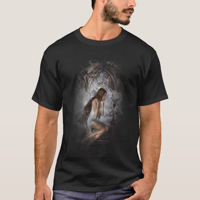 Gothic Angel and Her Dove Vignette T-Shirt (Front)