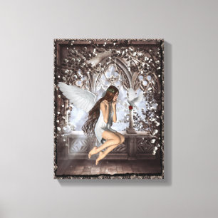 Gothic Angel and Her Dove Wrapped Canvas