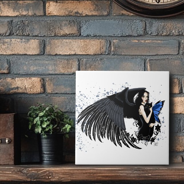 Gothic Angel Wings Black Cat Blue Fairy Tile (Creator Uploaded)