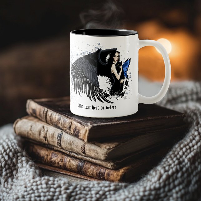 Gothic Angel Wings Black Cat Two-Tone Coffee Mug (Creator Uploaded)