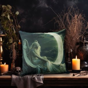 Gothic Angel with Moon Throw Pillow