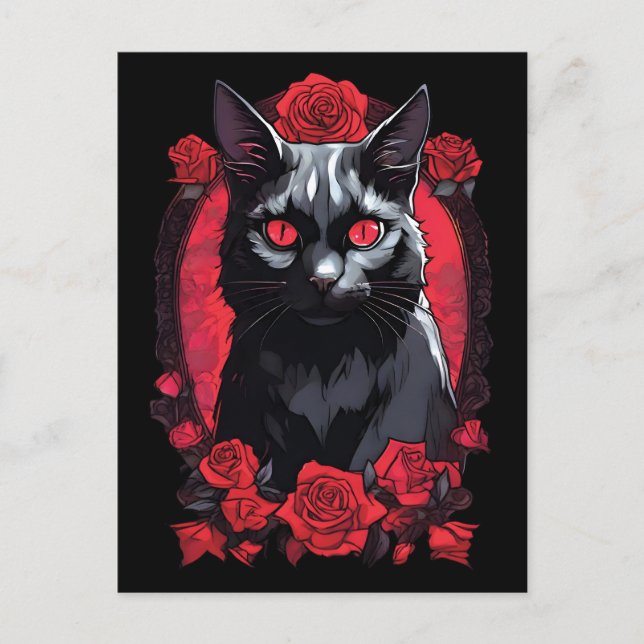 Gothic Animal Portrait | Black Cat Postcard (Front)