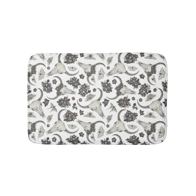 Gothic Animal Skull With Flowers Pattern Bath Mat (Front)