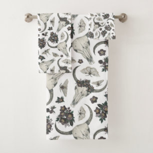 Gothic Animal Skull With Flowers Pattern Bath Towel Set