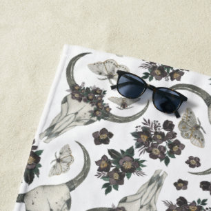 Gothic Animal Skull With Flowers Pattern Beach Towel