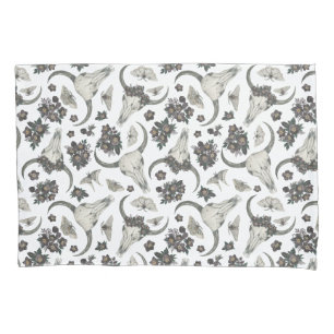 Gothic Animal Skull With Flowers Pattern Pillowcase