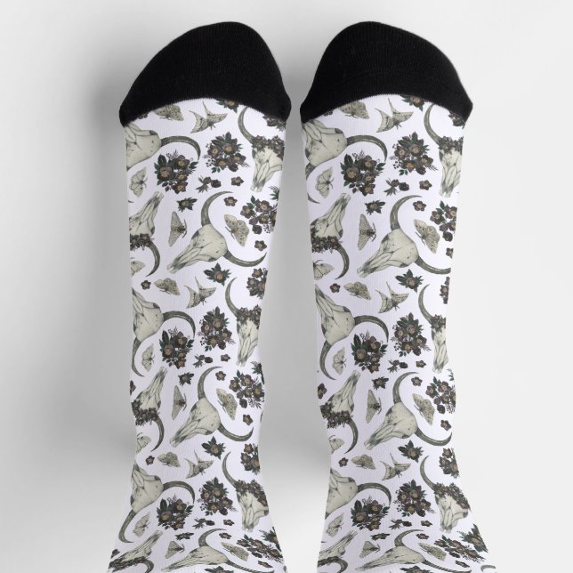 Gothic Animal Skull With Flowers Pattern Socks (Top)