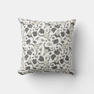 Gothic Animal Skull With Flowers Pattern Throw Pillow