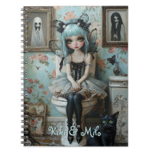 Gothic Anime Fairy & Cat in Bathroom Personalized