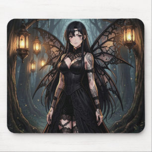Gothic Anime Fairy Girl in Enchanted Forest Mouse Pad